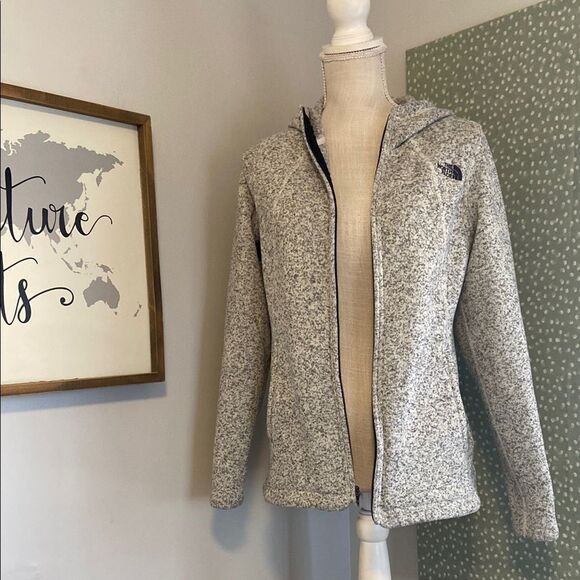 The North Face Gray & White Heathered Crescent Full Zip Hoodie Jacket Sz Medium - Picture 1 of 10